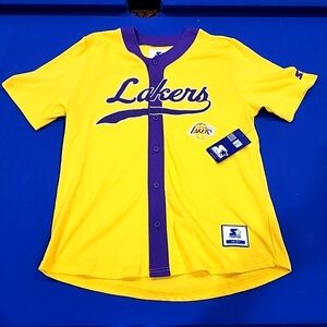 Large Los Angeles Lakers Starter NBA Button Baseball Jersey Men's 90s Style